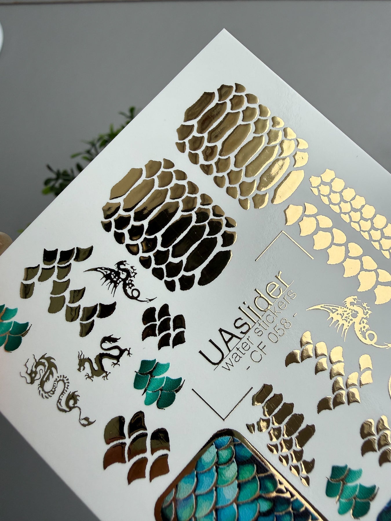 Dragon Scale Nail Decals — Teal Scales & Gold Foil Dragons | CF - 058 - UASLIDER