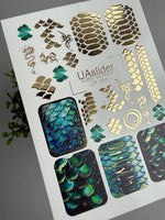 Dragon Scale Nail Decals — Teal Scales & Gold Foil Dragons | CF - 058 - UASLIDER