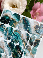 Emerald Marble Manicure Wraps — Teal & Beige Veins | mw-026 - UASLIDER