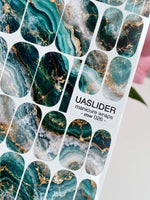 Emerald Marble Manicure Wraps — Teal & Beige Veins | mw-026 - UASLIDER
