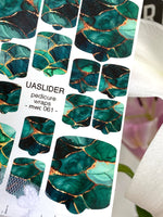 Emerald Marble Pedicure Nail Wraps — Dark Green & Gold Veins | MWC-061 - UASLIDER
