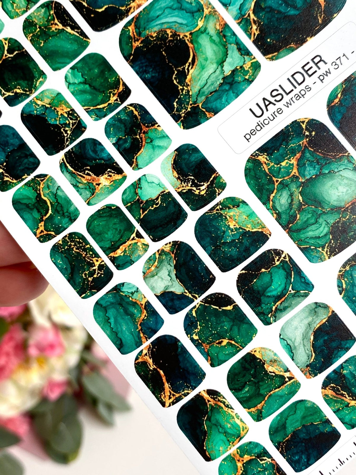 Emerald Marble Pedicure Wraps — Amber Veins | pw-371 - UASLIDER