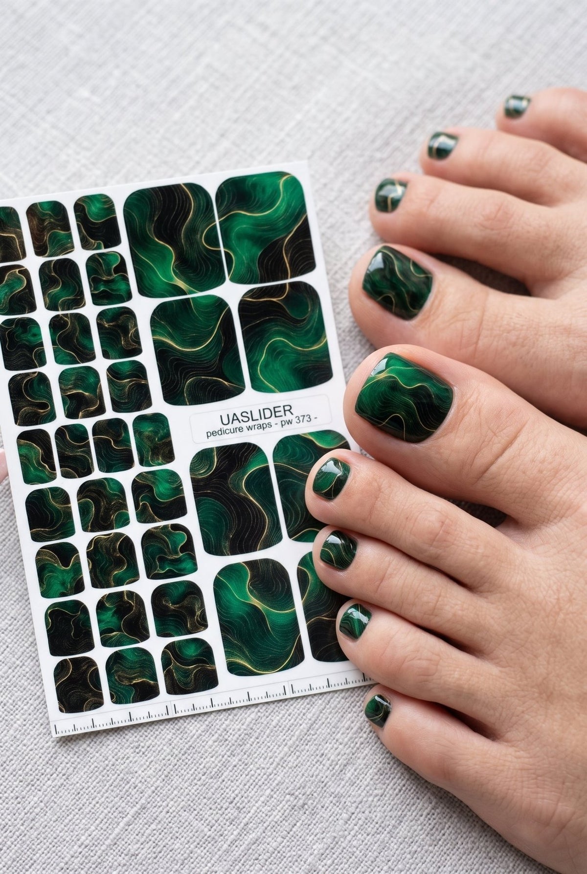 Emerald Marble Pedicure Wraps — Black Abstract Lines | pw-373 - UASLIDER