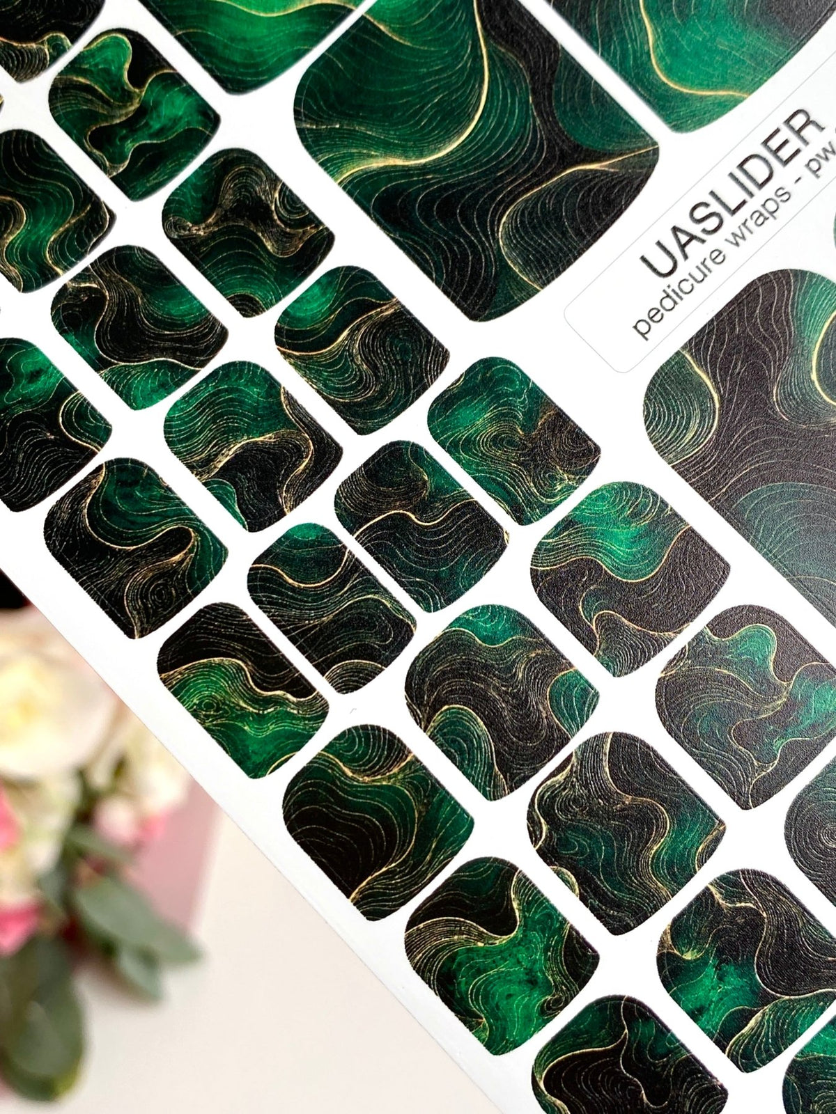Emerald Marble Pedicure Wraps — Black Abstract Lines | pw-373 - UASLIDER