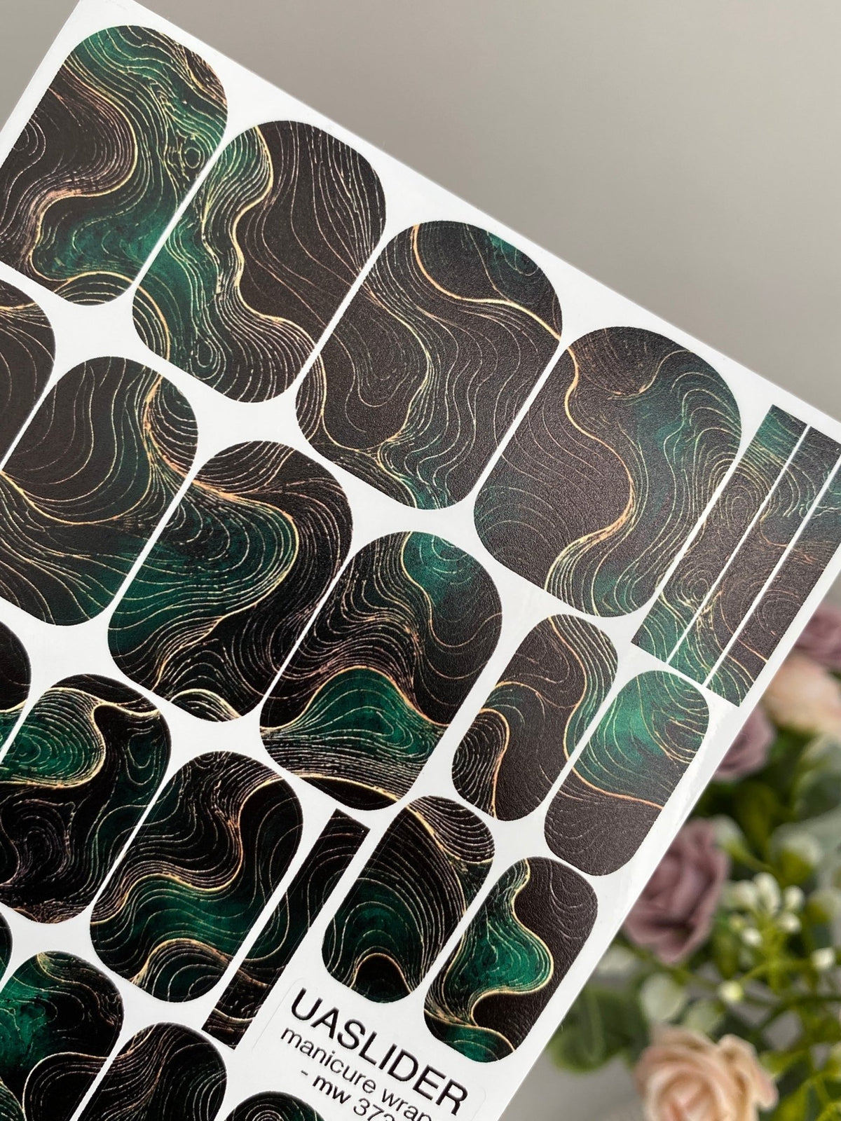 Emerald Topographic Manicure Wraps — Flowing Contour Lines | mw-373 - UASLIDER