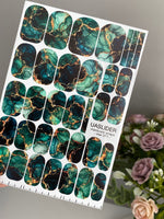 Emerald Watercolor Marble Manicure Wraps — Beige Veins | mw-371 - UASLIDER