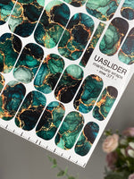 Emerald Watercolor Marble Manicure Wraps — Beige Veins | mw-371 - UASLIDER