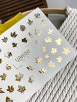 Fall Leaf Nail Decals — Gold Foil Botanical Leaves | Fg - 175 - UASLIDER