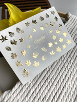Fall Leaf Nail Decals — Gold Foil Botanical Leaves | Fg - 175 - UASLIDER