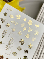 Fall Leaf Nail Decals — Gold Foil Mixed Leaves | Fg - 174 - UASLIDER