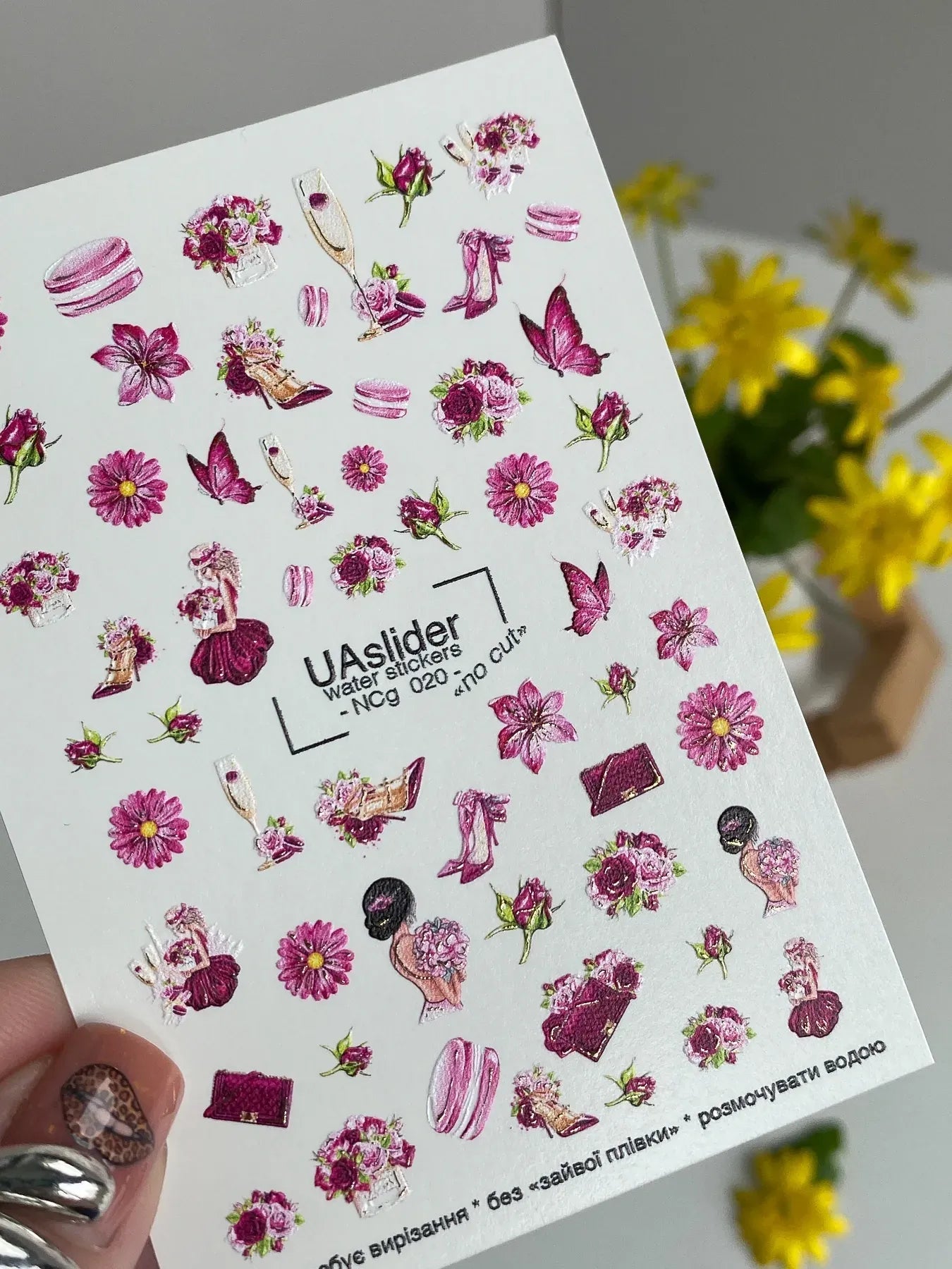 Fashion Nail Decals — Pink Floral & Glam Girl Elements | NCg-020 - UASLIDER