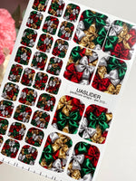 Festive Bow Pedicure Wraps — Red, Green & Pearl Ribbons | pw-313 - UASLIDER
