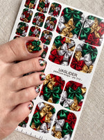 Festive Bow Pedicure Wraps — Red, Green & Pearl Ribbons | pw-313 - UASLIDER