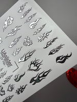 Flame & Fire Heart Nail Decals — Silver Foil Tribal | CF - 793 - UASLIDER
