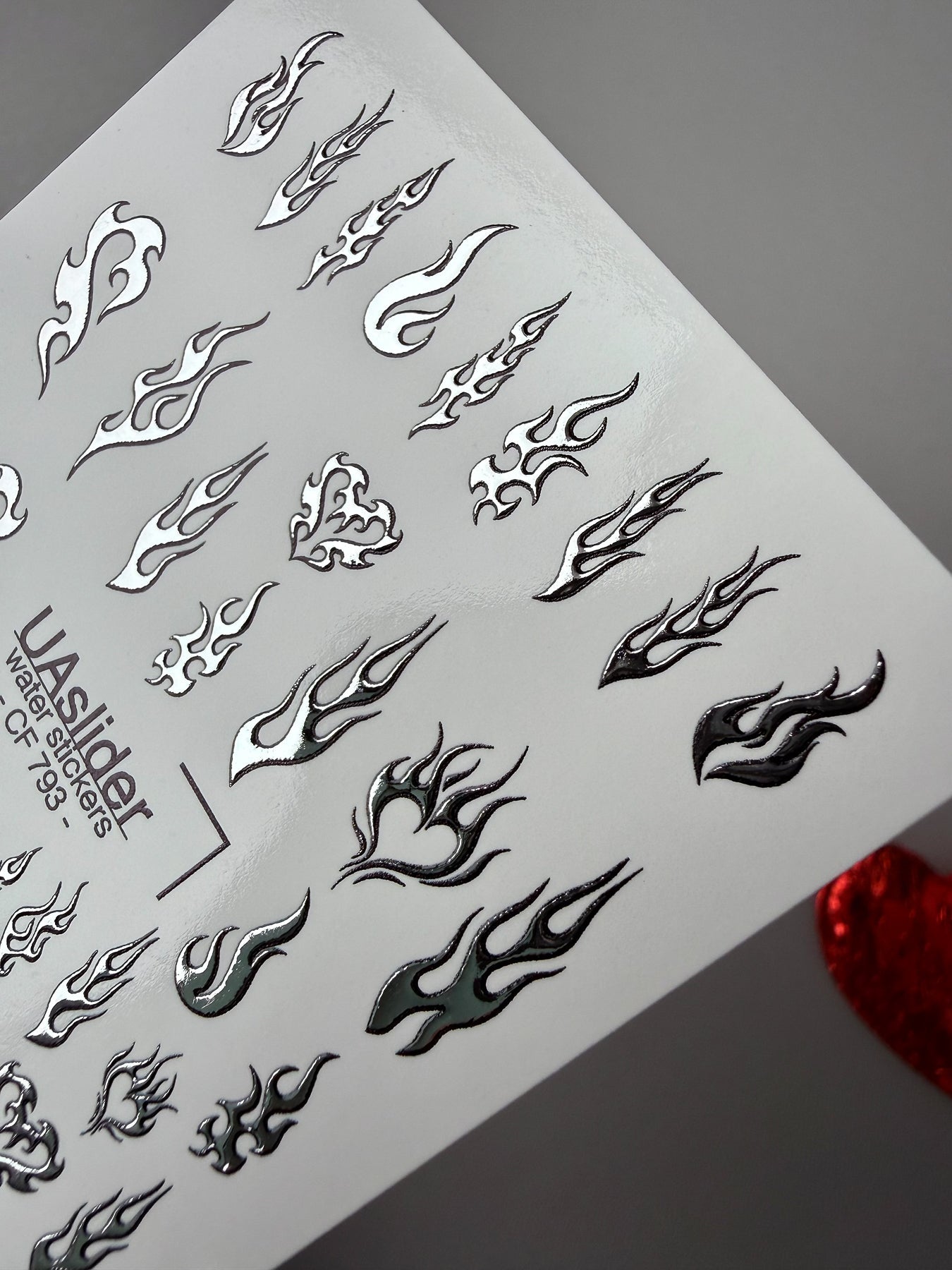 Flame & Fire Heart Nail Decals — Silver Foil Tribal | CF - 793 - UASLIDER