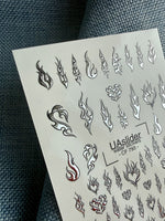Flame & Fire Heart Nail Decals — Silver Foil Tribal | CF - 793 - UASLIDER