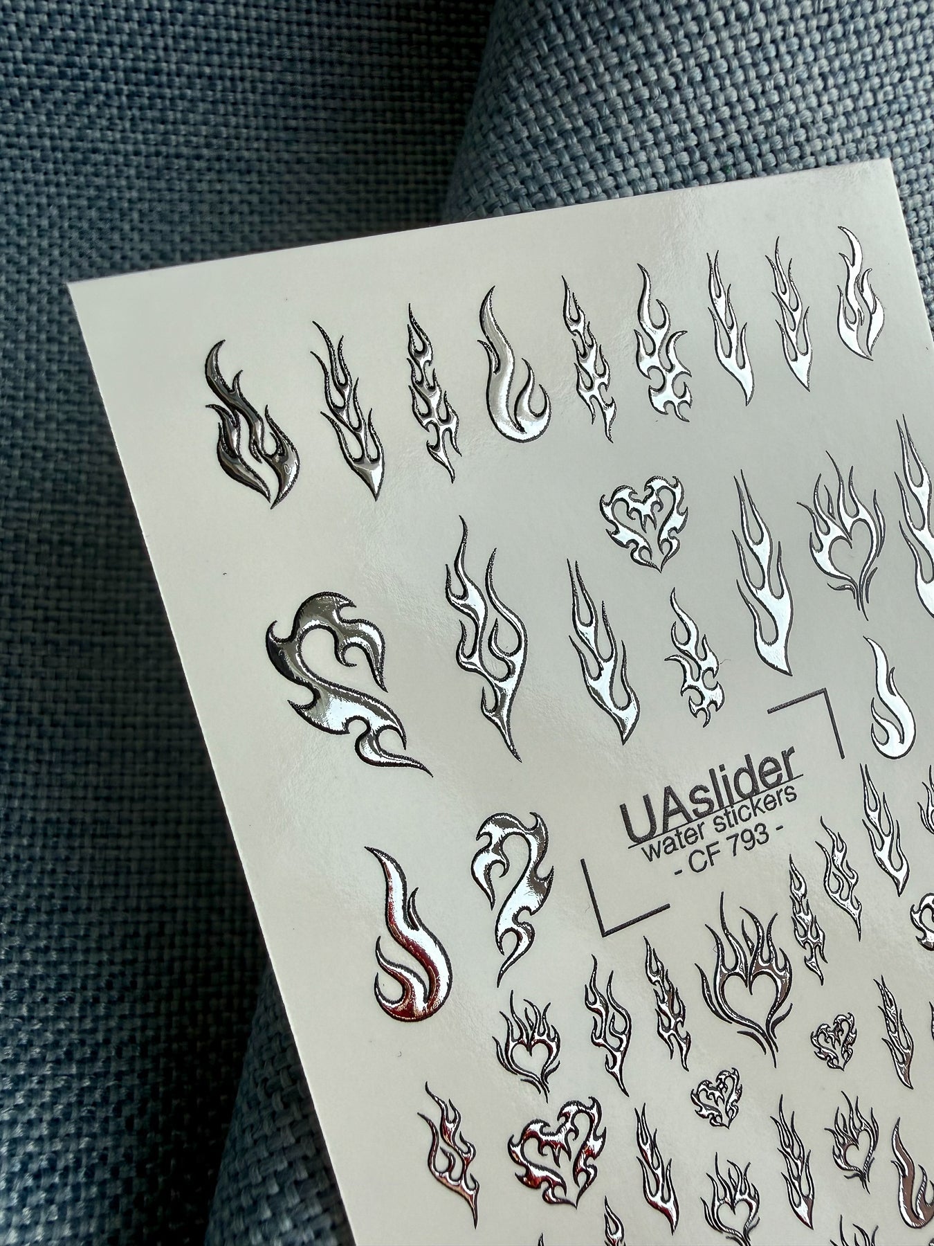 Flame & Fire Heart Nail Decals — Silver Foil Tribal | CF - 793 - UASLIDER