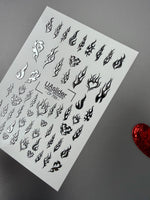 Flame & Fire Heart Nail Decals — Silver Foil Tribal | CF - 793 - UASLIDER