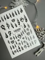 Flame & Fire Heart Nail Decals — Silver Foil Tribal | CF - 793 - UASLIDER