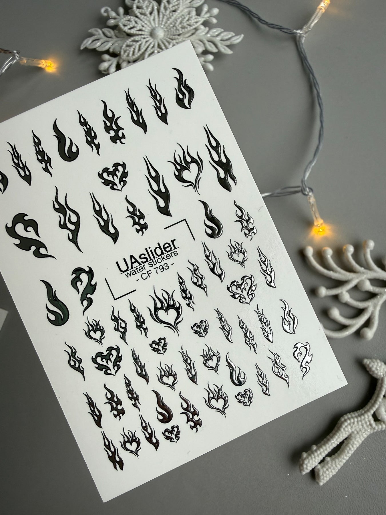 Flame & Fire Heart Nail Decals — Silver Foil Tribal | CF - 793 - UASLIDER