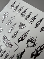 Flame & Fire Heart Nail Decals — Silver Foil Tribal | CF - 793 - UASLIDER