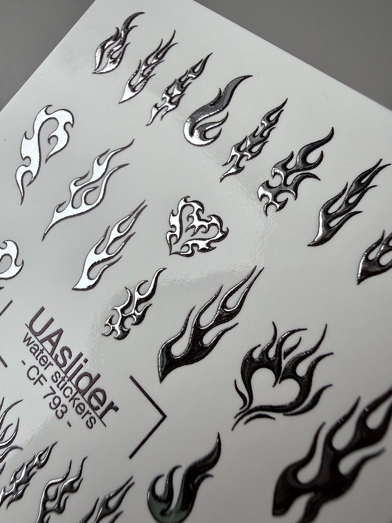 Flame & Fire Heart Nail Decals — Silver Foil Tribal | CF - 793 - UASLIDER