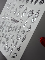 Flame & Fire Heart Nail Decals — Silver Foil Tribal | CF - 793 - UASLIDER