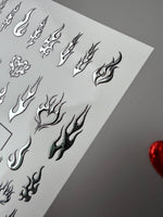 Flame & Fire Heart Nail Decals — Silver Foil Tribal | CF - 793 - UASLIDER