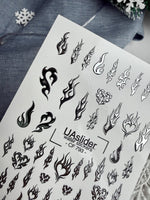 Flame & Fire Heart Nail Decals — Silver Foil Tribal | CF - 793 - UASLIDER