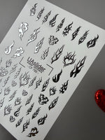 Flame & Fire Heart Nail Decals — Silver Foil Tribal | CF - 793 - UASLIDER