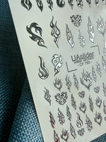 Flame & Fire Heart Nail Decals — Silver Foil Tribal | CF - 793 - UASLIDER
