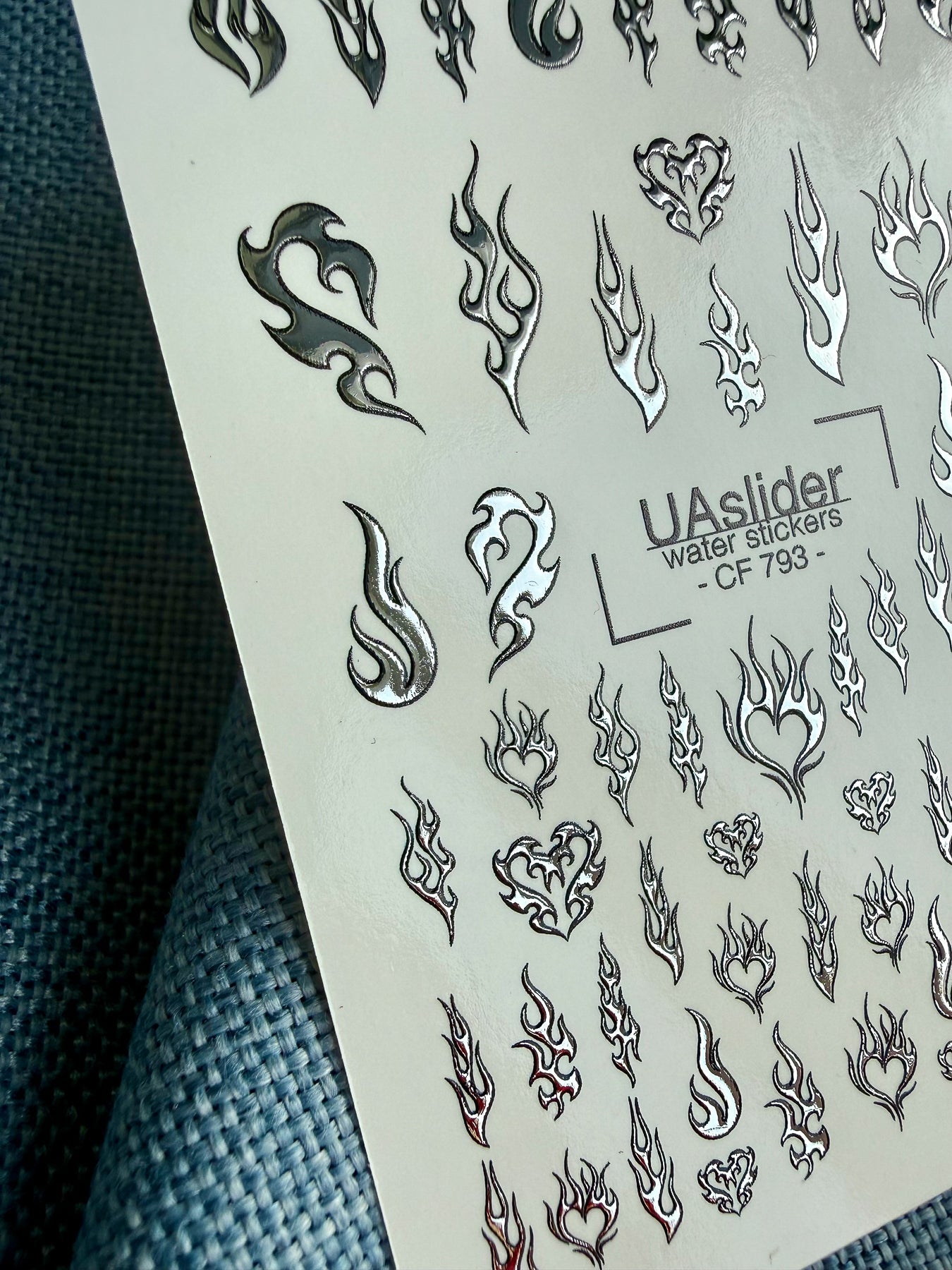 Flame & Fire Heart Nail Decals — Silver Foil Tribal | CF - 793 - UASLIDER