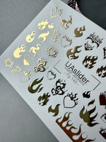 Flame Heart Nail Decals — Gold Foil Fire & Hearts | Fg - 143 - UASLIDER