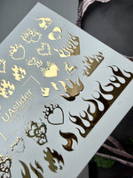 Flame Heart Nail Decals — Gold Foil Fire & Hearts | Fg - 143 - UASLIDER