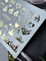 Flame Heart Nail Decals — Gold Foil Fire & Hearts | Fg - 143 - UASLIDER