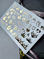 Flame Heart Nail Decals — Gold Foil Fire & Hearts | Fg - 143 - UASLIDER