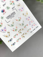Floral French Tip Nail Decals — Watercolor Flowers & Gold Foil | CF - 854 - UASLIDER