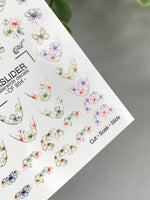 Floral French Tip Nail Decals — Watercolor Flowers & Gold Foil | CF - 854 - UASLIDER