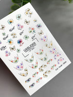 Floral French Tip Nail Decals — Watercolor Flowers & Gold Foil | CF - 854 - UASLIDER