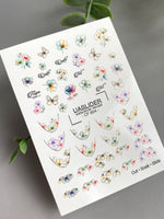 Floral French Tip Nail Decals — Watercolor Flowers & Gold Foil | CF - 854 - UASLIDER