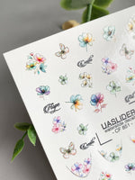 Floral French Tip Nail Decals — Watercolor Flowers & Silver Foil | CF - 851 - UASLIDER