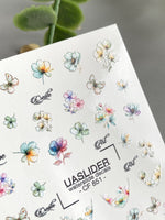 Floral French Tip Nail Decals — Watercolor Flowers & Silver Foil | CF - 851 - UASLIDER