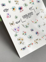 Floral French Tip Nail Decals — Watercolor Flowers & Silver Foil | CF - 851 - UASLIDER