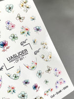 Floral French Tip Nail Decals — Watercolor Flowers & Silver Foil | CF - 851 - UASLIDER