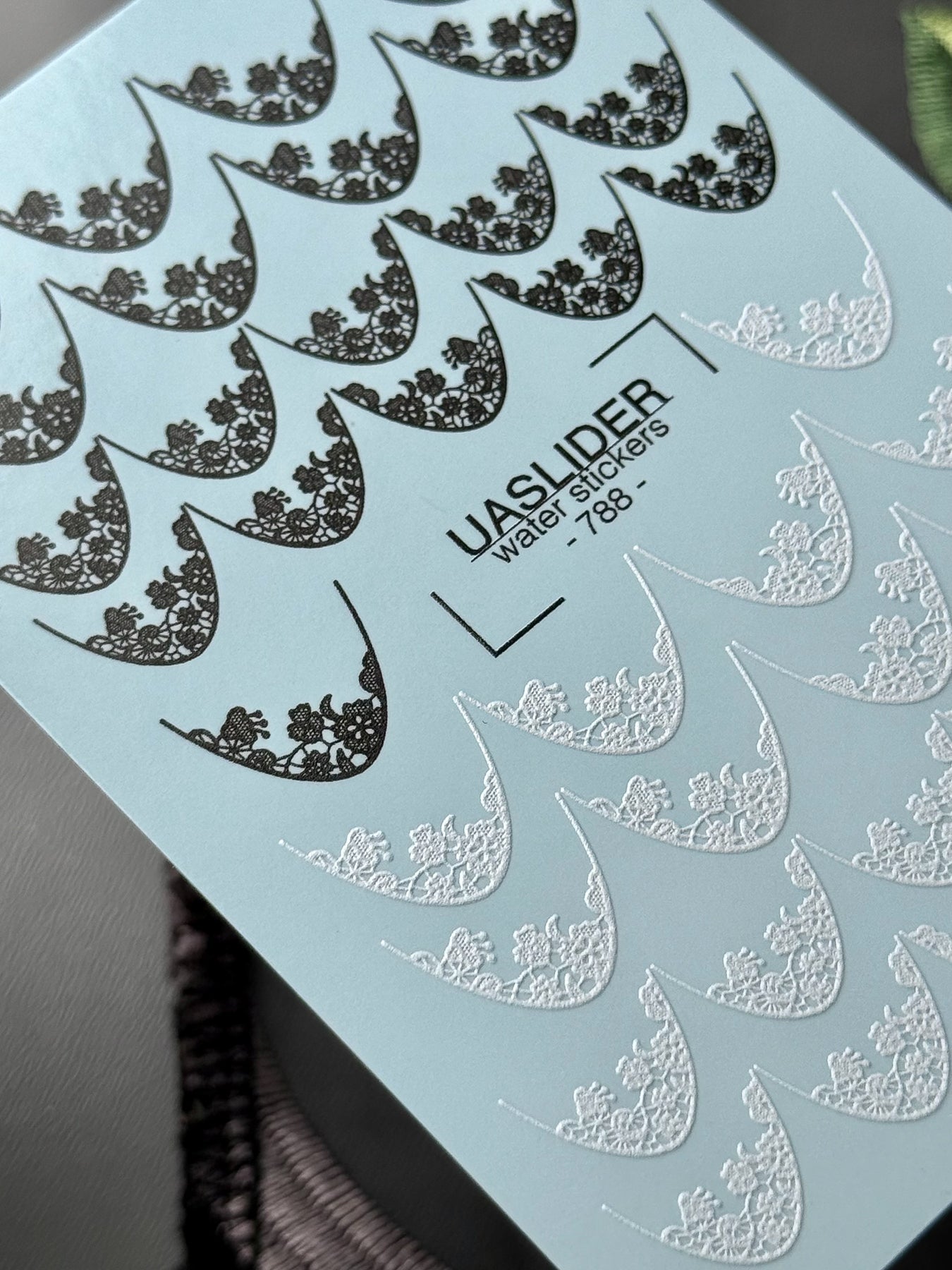 Floral Lace Nail Decals — Black & White Lace French Tips | 788 - UASLIDER