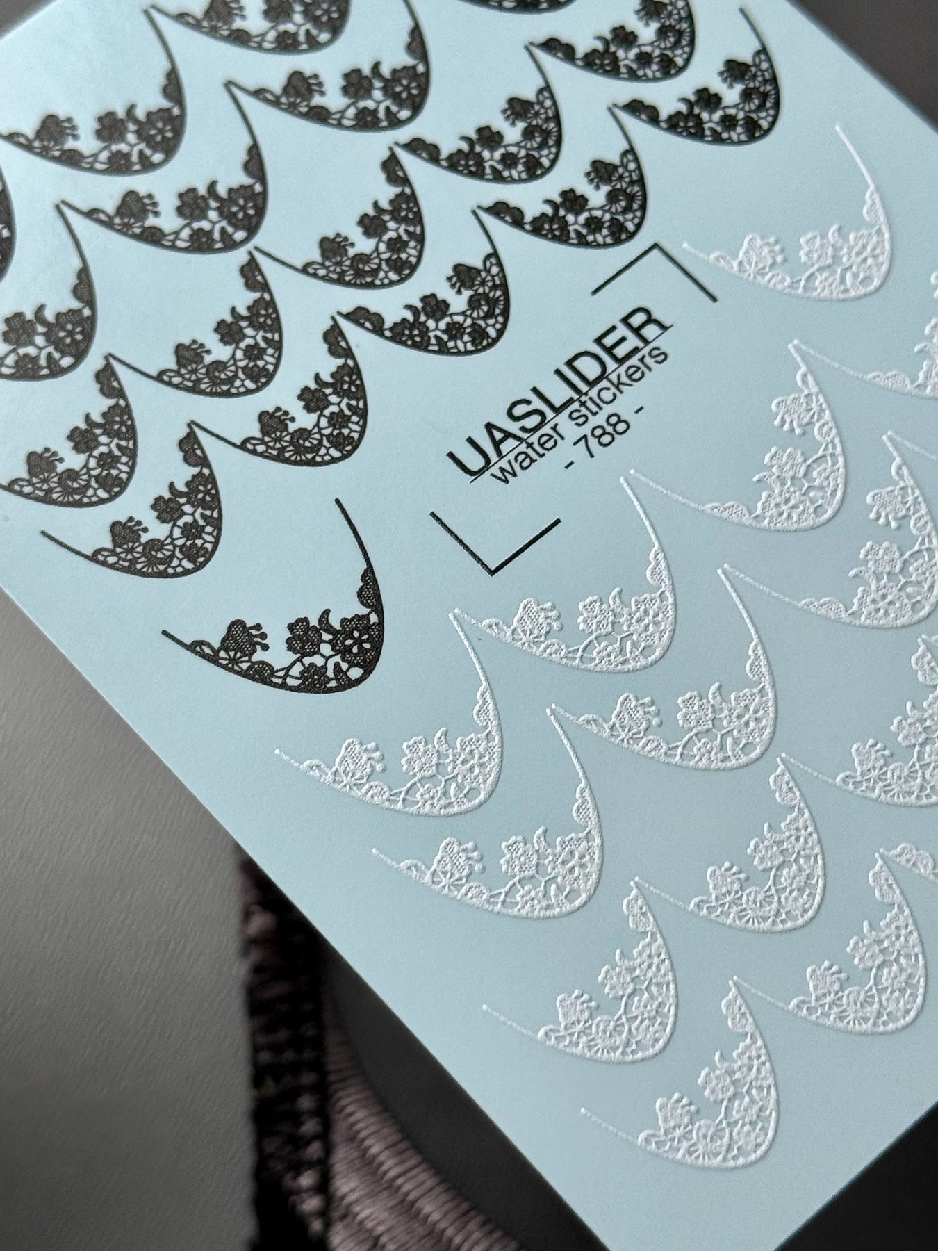 Floral Lace Nail Decals — Black & White Lace French Tips | 788 - UASLIDER
