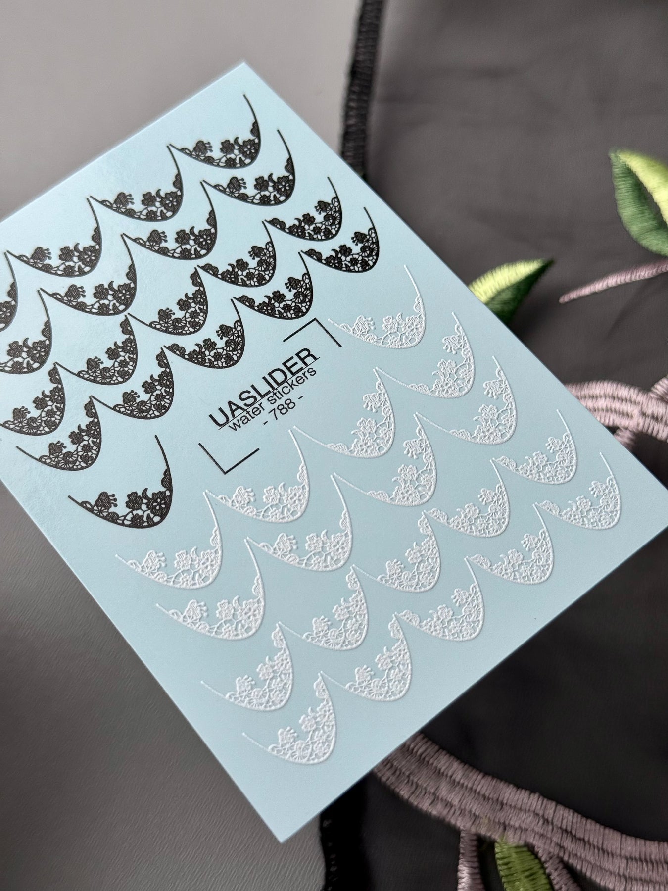 Floral Lace Nail Decals — Black & White Lace French Tips | 788 - UASLIDER