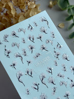 Floral Nail Decals — Black & White Botanical Blooms with Silver Foil | CF - 839 - UASLIDER