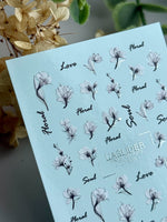 Floral Nail Decals — Black & White Flowers with Silver Foil Script | CF - 838 - UASLIDER