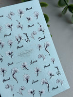 Floral Nail Decals — Black & White Flowers with Silver Foil Script | CF - 838 - UASLIDER
